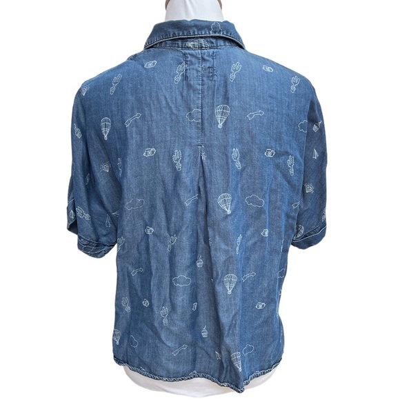 Wild Blue X Sadie Robertson Cropped Button Down Short Steve Shirt Denim Small - Picture 5 of 9
